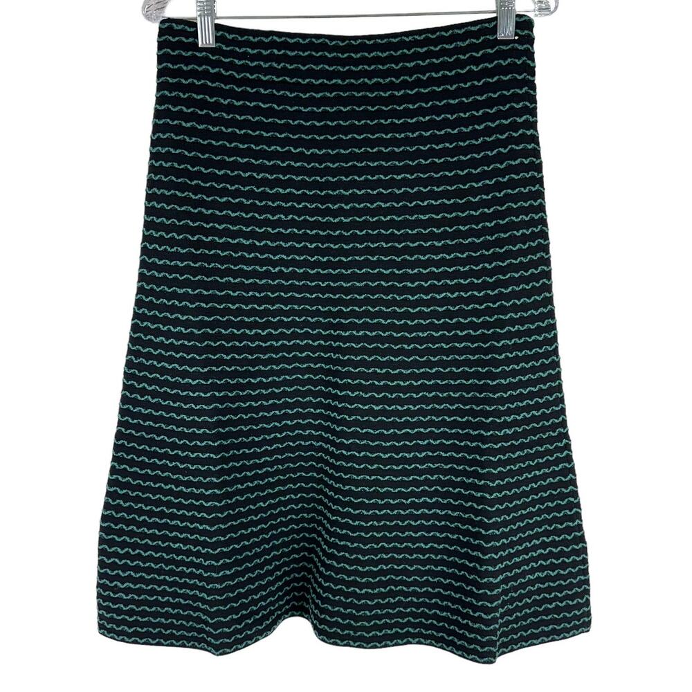 Emporio Armani NWT Black Green Striped Midi Skirt Size 46 US 12 Lightweight Knit
